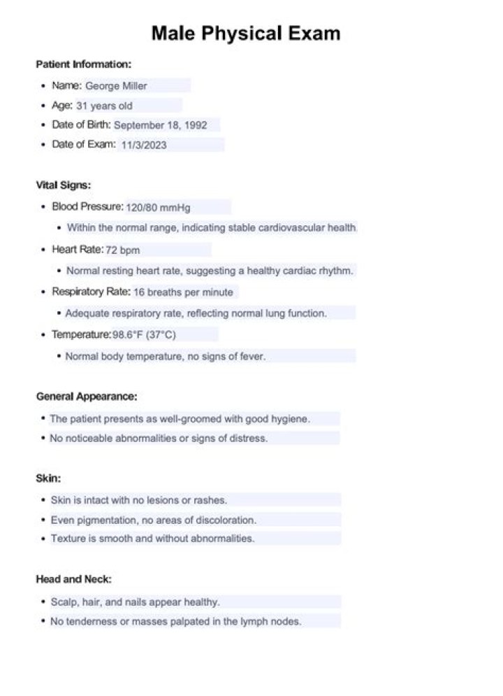What is a full physical exam for males?